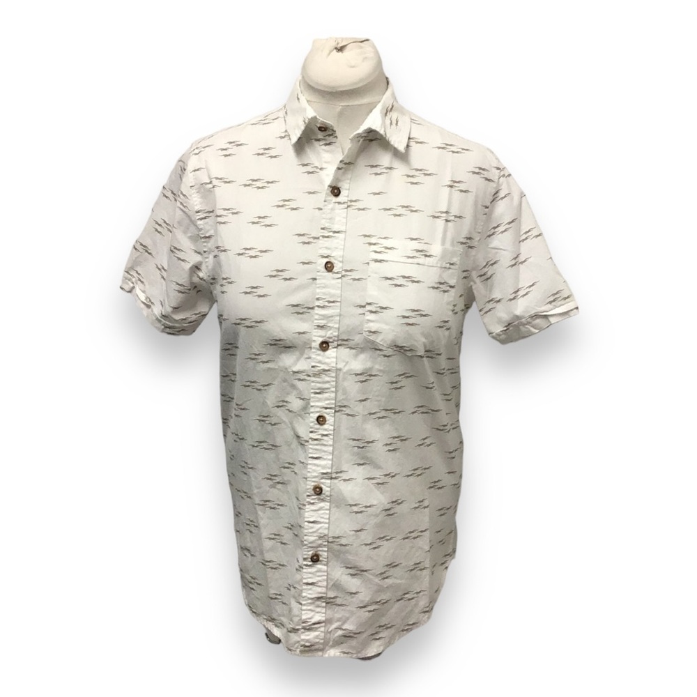 Plugg Mens Short Sleeve Button Down Casual Shirt, White, size S